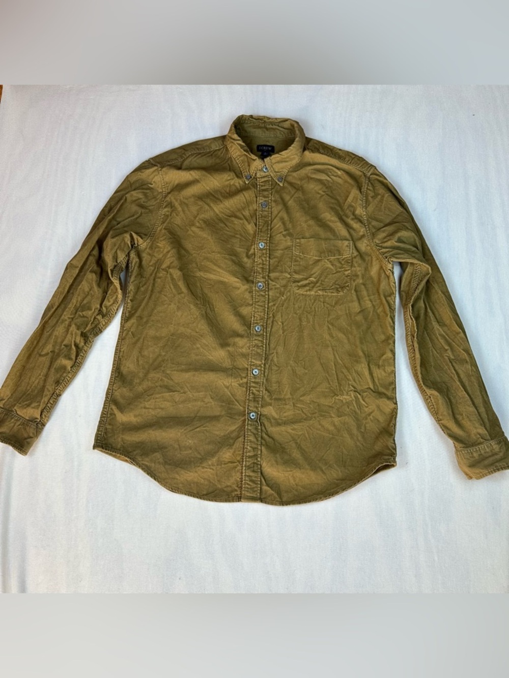 J. Crew Men's Textured Corduroy Button-Down Shirt in Olive Green Size: L
